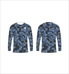 เสื้อกีฬาแขนยาวลายพรางสีน้ำเงินสำหรับผู้ชาย เสื้อวิ่งรัดรูป เสื้อยืดออกกำลังกาย เสื้อยืดฝึกซ้อม เสื้อยืดลายพรางสำหรับกิจกรรมกลางแจ้ง - Product Image 1