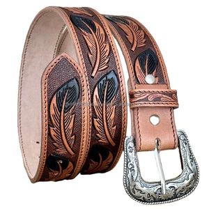 Handmade Custom Genuine Western Leather Hand <b>Tooling</b> Belt for Men Floral <b>Engraved</b> Classic 100% Full Grain <b>Tooled</b> Leather Belt - Product Image 4