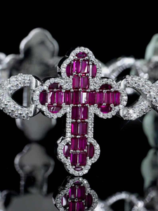 Luxury <b>Ruby</b> Cross Link <b>Bracelet</b> Iced Out Tennis <b>Bracelet</b> Micro Pave CZ Hip Hop Jewelry Statement Unisex Gift Style - Product Image 4
