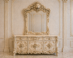 Ensemble de lit de luxe en teck sculpté avec visage de lion, mobilier de chambre à coucher haut de gamme blanc pour appartement avec tables de chevet - Product Image 4