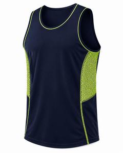 Débardeur Homme Tendance Bleu Marine avec Panneau en Maille Vert Néon Col Rond Sportif Tricoté 100% Polyester Respirant Écologique Séchage Rapide - Product Image 2