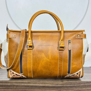 Nueva llegada de lujo hecho a mano viaje de negocios bolsa de lona personalizada mano de cuero de vaca Weekender bolso de hombro bolsas de viaje para mujeres - Product Image 5