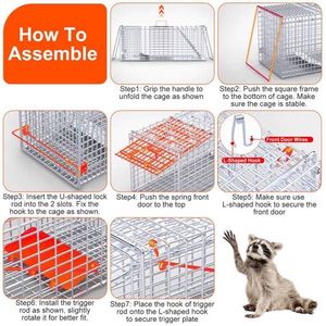 Trampa de malla galvanizada de alta resistencia de 37x14x15 pulgadas para animales vivos, con pedal sensible y puerta de liberación trasera, suministros para animales pequeños - Product Image 4