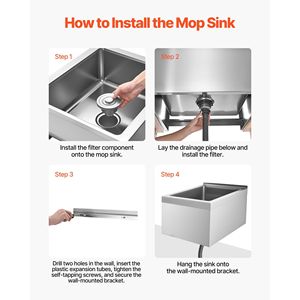 Lavandino per Mop in Acciaio Inox 22 X 19 X 12 Pollici con Paraschizzi 304, Filtro 3-in-1 e Supporto a Parete in Acciaio Inox 304 - Product Image 4