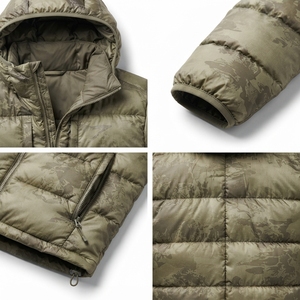 Fabricante de Chaquetas de Plumón para Hombre con Capucha y Cremallera, Diseño Camuflaje, Relleno 650, Resistente al Agua, con Aislamiento Térmico, para Caza, OEM Personalizado - Product Image 4