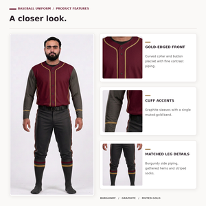 Uniforme de Béisbol para Hombre, Conjunto de Pantalones y Camiseta Sólida de Manga Corta con Cierre de Botones, Transpirable, Antibacteriano, Nombre del Equipo Personalizado, 100% Poliéster - Product Image 6
