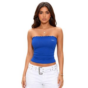 Strapless Knitted <b>Crop</b> <b>Top</b> women's shirt Cotton Spandex Ribbed Bandeau <b>Top</b> Spring Summer Tank <b>Top</b> Slim Fit Casual Party Wear DTF - Product Image 1
