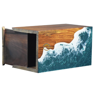 Ocean Inspired Resin & Natural Wood Cremation Urn Handmade Blue Wave Funeral Ashes <b>Box</b> by AYAANS - Product Image 6