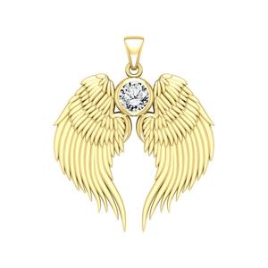 Crystal Quartz Guardian <b>Angel</b> Wing Birthstone Pendant Gold Plated with Round Crystal 3 cm Celestial Wing <b>Charm</b> Necklace - Product Image 1