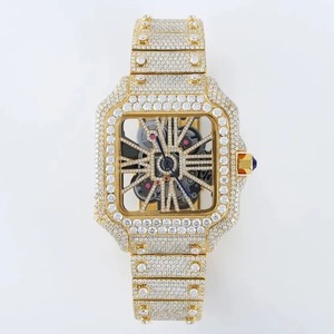Reloj Mecánico Cuadrado de Lujo en Oro Amarillo con Brazalete con Incrustaciones de Diamantes, Esfera Analógica, Cierre Plegable para Hombre - Product Image 4