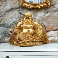 Radhe Enterprises Artisanat traditionnel en laiton fait main, Statue du Bouddha rieur, Figurine finition antique, Décoration de table religieuse Diwali