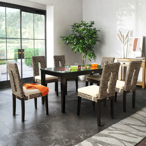 Juego de Comedor Interior Tradicional ARIA de 7 Piezas con Sillas de Jacinto de Agua Tejidas a Mano, Ecológico y Duradero - Product Image 1