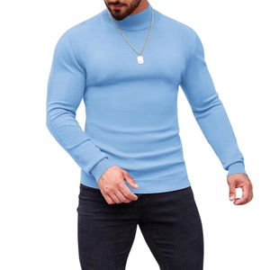 <b>Men's</b> Khaki Neck Pullover Custom Fitted Long Sleeve Sweatshirt Solid High Collar Casual Streetwear <b>Top</b> - Product Image 5