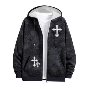 Men's Spring/Autumn Thin <b>Cross</b> Print Long-Sleeved Pocket Tie-Dye Camouflage Zipper Hooded Sweatshirt Casual Sports <b>Tops</b> - Product Image 1
