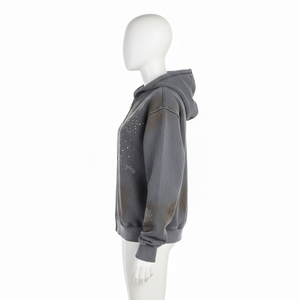 Custom Acid Wash Pullover <b>Rhinestone</b> <b>Hoodie</b> Trending Design Warm Fabric Zipper <b>Hoodie</b> Casual Wear Vintage Washed Unisex <b>Hoodie</b> - Product Image 6