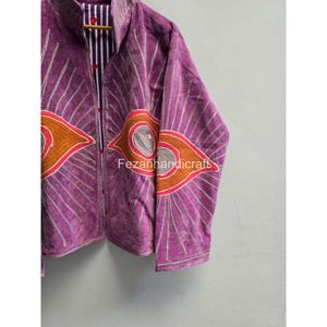 Blouson à col mandarin avec motif brodé œil de chat violet, manches longues, style ouvert, pour l'automne - Product Image 3