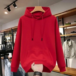 เสื้อสเวตเชิ้ตมีฮู้ดผู้ชาย สีแดงล้วน ผ้าฝ้ายถัก ทรงโอเวอร์ไซส์ สวมใส่สบาย มีกระเป๋าหน้า สำหรับฤดูใบไม้ร่วง ปี 2027 - Product Image 1
