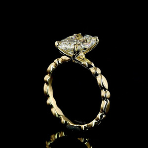 Anillo de compromiso y boda con diamante solitario cultivado en laboratorio, corte cojín, certificado IGI, con banda de cuentas, en oro de 10K, 14K, 18K, plata 925, 935 - Product Image 4