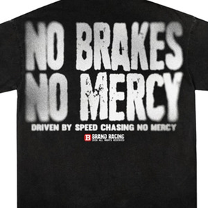 T-shirt à manches courtes noir pour homme RACING, col roulé, 100 % coton tricoté, coupe ajustée, motif 'No Brakes No Mercy' - Product Image 5