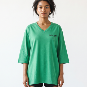 T-shirt ample en coton respirant pour femme, col en V, manches trois quarts, coupe décontractée, personnalisable avec broderie ou impression - Product Image 5