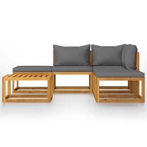 Conjunto de Muebles de Jardín de Madera Natural y Gris Oscuro con Cojines - Product Image 3