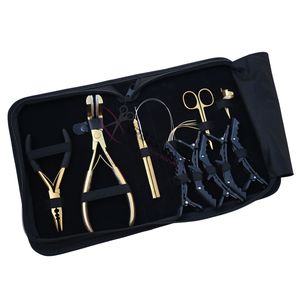 Salon Hair Extension Application Kit Tape Press Plier 3 Hole Micro Bead Crimping <b>Tool</b> Threader <b>Hook</b> Loop Needle Parting Ring - Product Image 1