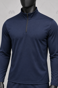 Chemise de performance à manches longues pour homme, bleu marine, demi-zip, séchage rapide, coupe régulière, motif à motifs, pour toutes les saisons - Product Image 2