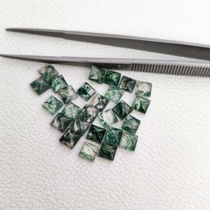 4mm Natural <b>Green</b> <b>Moss</b> Agate Gemstones Faceted Princess Square Cut Loose Stone For Making Ring Pendant Jewelry DIY Accessories - Product Image 2
