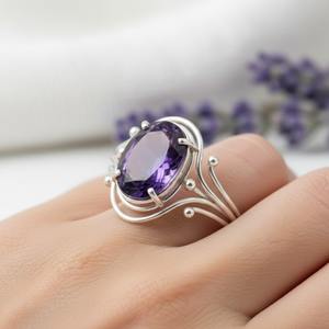 Anillo de Cóctel Infantil de Plata de Ley 925 con Amatista Natural, Diseño Minimalista de Alas Cristianas - Product Image 4