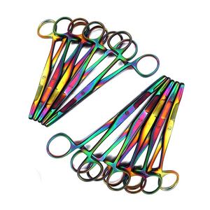 Multi Color Rainbow Kelly Hemostat Forceps 5Inch Straight Curved Stainless Steel Manual CE Certified Class I By Dentavex - Product Image 1