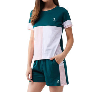 Conjunto de Dos Piezas para Mujer, Talla Grande, Verano, Cuello Redondo, Manga Corta, Top y Pantalones Cortos Casuales con Bordado, Color Sólido - Product Image 1