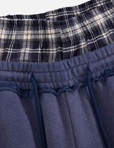 Double Waist Washed Baggy Sweatpants Loose Wide Leg <b>Plaid</b> Patchwork Casual Pants with Pockets - Product Image 5