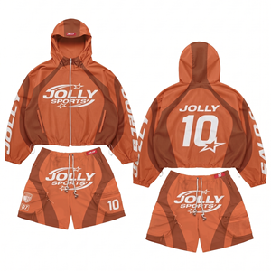 Mens 120 GSM Micro Polyester Pink Contrast Panel Windbreaker Short Set Custom Logo Sportswear Windbreaker Shorts for Men - Product Image 6
