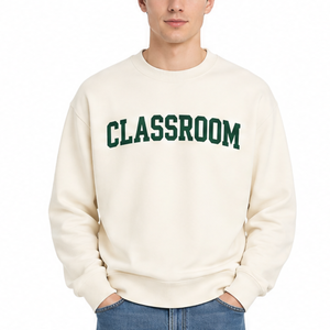 Sudadera de Cuello Redondo Color Marfil para Hombre, con Estampado de Letras Verde Oscuro para Escuela y Universidad - Product Image 1