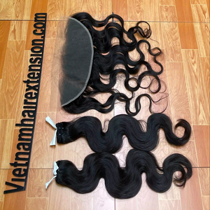 Extensiones de Cabello Virgen Remy de Vietnam con Cierre de Encaje, Ondulado Liso Sedoso, Pre-Adheridas - Product Image 1