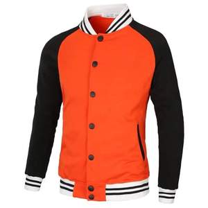 Chaqueta Varsity para Hombre, Color Naranja y Negro, Mangas con Botones, Cuello Camisero, Estilo Casual para Otoño, Largo Regular, Color Sólido, Material de Poliéster - Product Image 1