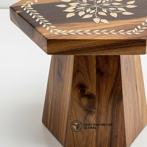 Industrial Style MDF & Solid Wood Accent <b>Stool</b> Hexagon Inlay End <b>Table</b> Sustainable Handmade Bedroom Entry Furniture - Product Image 5