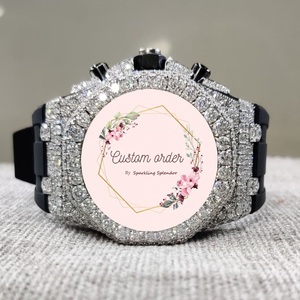 นาฬิกาโครโนกราฟผู้ชายแบบสายยางสีดำประดับเพชรโมอิสซาไนต์ครึ่งวง ขนาด 20 มม. ดีไซน์โดดเด่นทันสมัยสำหรับงานปาร์ตี้ ปรับแต่งได้ สไตล์ฮิปฮอป - Product Image 1