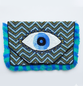 <b>Blue</b> <b>Beaded</b> Envelope Clutch Bag Fringe <b>Beaded</b> Handbag Chain Strap for Daily Travel Women - Product Image 5