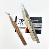 Pinces à cils en acier inoxydable de haute qualité avec logo personnalisé, pointe pointue marron/gris/Pantone, LUCKY LASH TOOLS