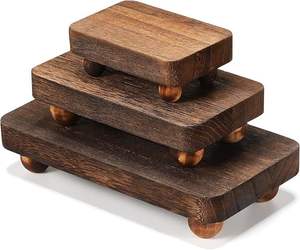 Présentoir sur pied en bois de bambou Peeda, style rustique moderne, pour bouteilles de savon, support décoratif de bureau, console avec incrustation d'os, durable - Product Image 5