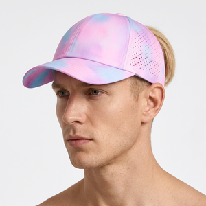 Casquette de baseball rose tie-dye à 6 panneaux en maille, réglable et respirante, pour activités sportives en extérieur, printemps-été, unisexe adulte - Product Image 4