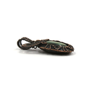 Pendentif ovale en labradorite enroulé sur fil, plaqué or 18 carats, en cuivre, vente en gros |   Collier en chaîne de corde bohème fait main pour femmes, 58 mm - Product Image 3
