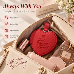 Miroir de poche avec logo personnalisé et étui en cuir PU rouge pour souvenirs de mariage et cadeaux promotionnels d'entreprise - Product Image 5