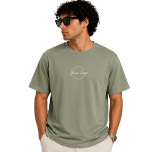 T-shirt surdimensionné vert sauge pour homme, impression de logo personnalisé, coton lourd, streetwear, col rond, manches courtes, coupe décontractée, tee-shirt d'été - Product Image 1