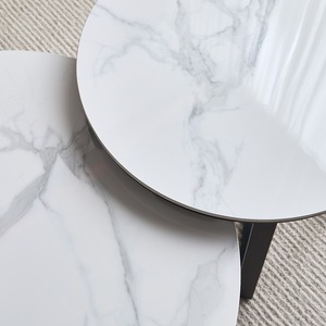 Glow Glossy Brushed Metal Modern Nesting Coffee <b>Tables</b> With <b>Marble</b> Top Contemporary Living Room Furniture - Product Image 2