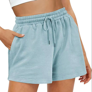 Shorts en polaire rose pour femme, taille élastique avec cordon de serrage, coupe décontractée, taille mi-haute, couleur unie, tricoté, respirant, style sportif - Product Image 6