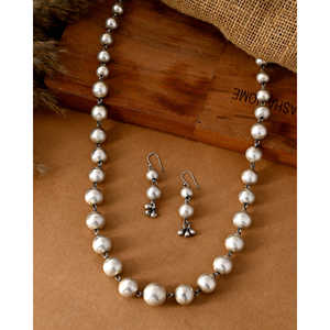 Conjuntos de Joyería Fina Meera Jaipur, Elegante Collar de Plata con Cuentas Redondas - Product Image 1