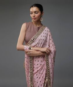 Sari Étnico para Mujer al por Mayor, Georgette Pesado con Lentejuelas de 5mm, Bordado Butti, Borde con Espejos, Sari Tradicional de Bollywood para Fiesta con Blusa - Product Image 2