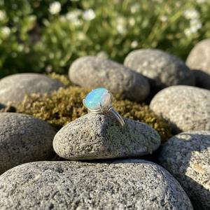 Anillo de Compromiso y Boda de Plata de Ley 925 con Ópalo, Estilo Vintage, Certificado por Terceros, Gema India, Infantil, Islámico, Welo, Minimalista - Product Image 4